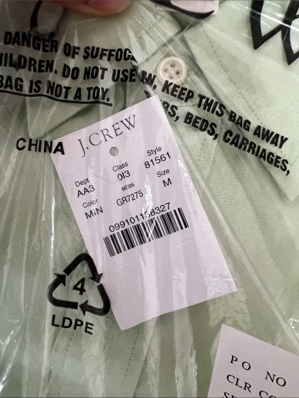 J. Crew Light Green 100% Linen Button-Down Shirt